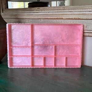 Retro Pink Divided Jewelry Makeup Drawer Organizer | Scallopped Edge | Vintage
